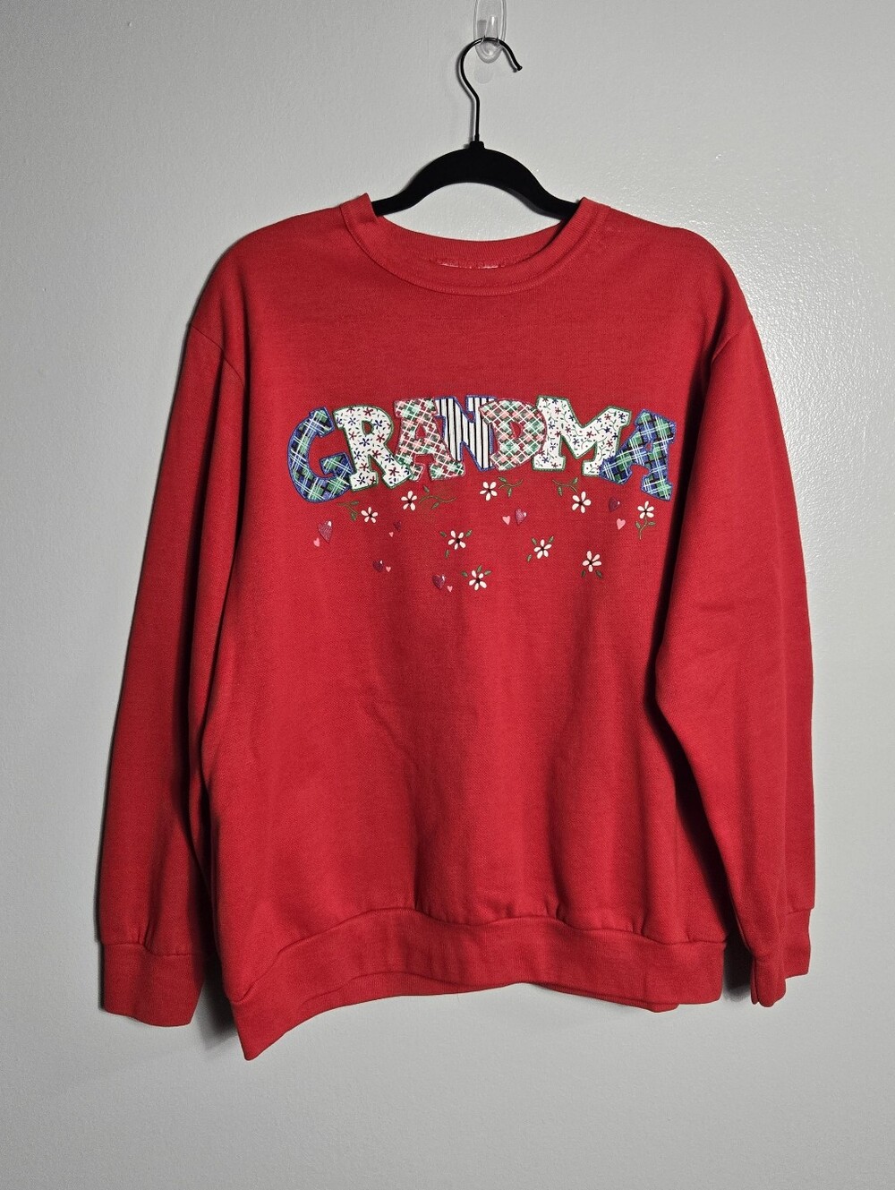 Vintage Blair Red Grandma Sweatshirt XL Patchwork Floral Print Retro Crewneck